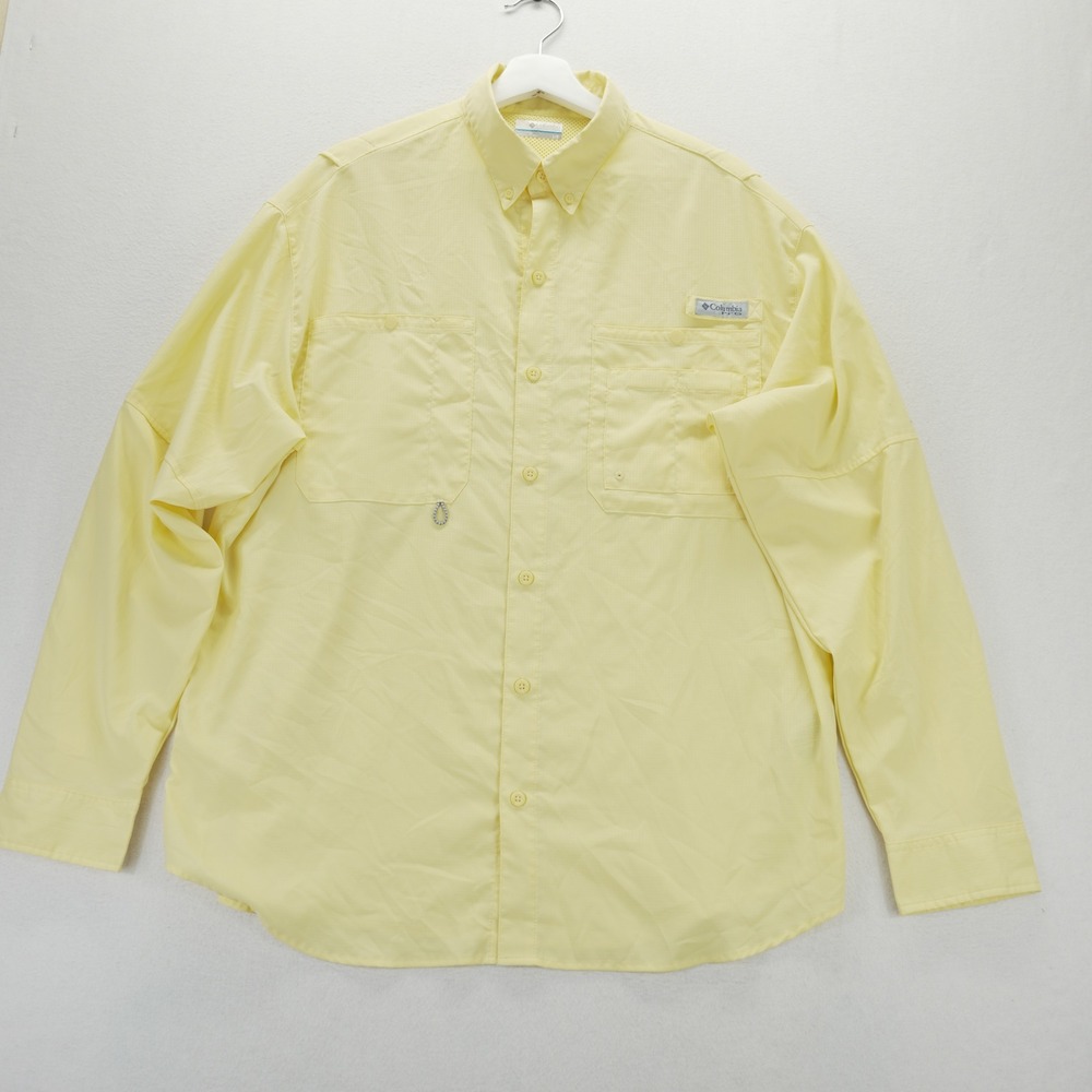 Columbia PFG Tamiami II Fishing Shirt Mens Large Butter Yellow Long Sleeve Vent